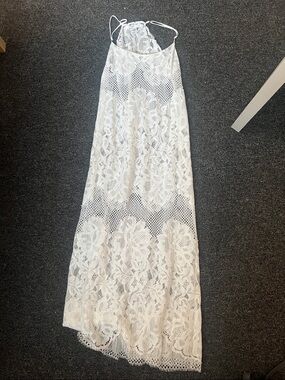 Rya Collection White Lace Maxi Skirt with Floral Crochet Panels